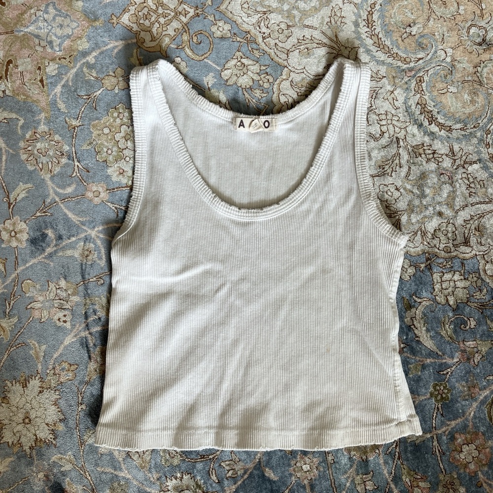 AMO Women's White Ribbed Tank Top